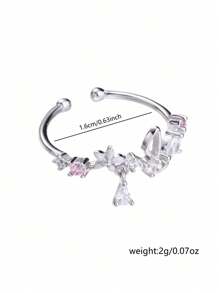 1 件可调节银质花朵微镶锆石戒指，蝴蝶开口戒指，适合女士日常佩戴，适合周年纪念、派对、特殊场合佩戴，情侣珠宝礼物