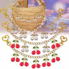 1 件奢华水钻仿珍珠樱桃钱包饰物包链饰物仿珍珠和水钻樱桃包钱包饰物链樱桃包装饰配件仿珍珠樱桃装饰包链饰物钱包延长器替换延长链装饰包带链带饰物适用于手提包托特包斜挎包