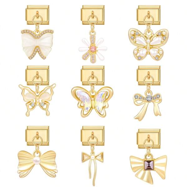 1 pieza Accesorio de artesanía chapado en oro, incluye elementos de luna, mariposa, flor, corazón, lazo, concha y pentágono, adecuado para hacer pulseras, collares, anillos y tobillos, diseño elegante, delicado y lindo para todas las ocasiones, gran regalo para Año Nuevo, Navidad, verano y escuela
