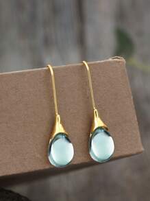 1 paire de boucles d'oreilles dormeuses de mode avec pierre de l'œil de chat incrusté, options multicolores, boucles d'oreilles métal à goutte d'eau de mode personnalisées pour femmes