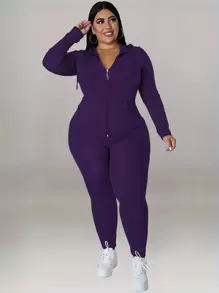 Plus Size Women's Zip Up Hoodie & Jogger Set - Lightweight Workout Outfit With Thumb Holes (Sizes 1X-5X) - 紫色 - 查看 1