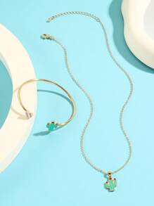 2pcs Fashionable & Sweet Girl's Jewelry Set, Including Necklace And Bracelet, Suitable For Daily Wear, Festive Party, Elegant Girl's Accessories