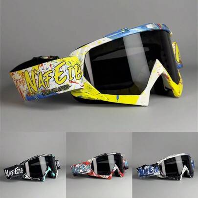 1 件滑雪登山护目镜，摩托车护目镜，防风护目镜，户外运动骑行护目镜，雪地摩托车越野运动护目镜，滑雪护目镜，ATV 防风户外护目镜