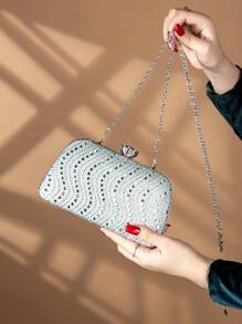 Bolso de noche con forma de caja para mujer, brillante, deslumbrante y encantador, con brillantes, unicolor y elegante, perfecto para fiestas, novias, estudiantes universitarias, con cadena de metal desmontable, ideal para bailes de graduación, banquetes, fiestas, bodas, fiestas festivas, el mejor regalo para tu pareja.