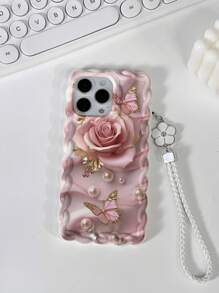 Pasek pleciony z motywem kwiatowym i motylem, malowany, odporny na wstrząsy, kolorowe etui na smycz, kompatybilny z 10, 14, 15, XS, 7/8, XR, 7/8Plus, XS Max, 11, 12, 13, 14 Pro, 14 Pro Max