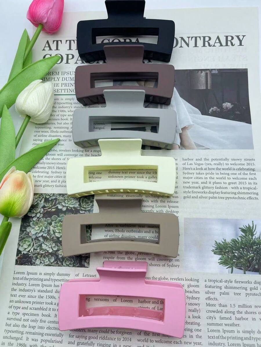 6pcs/Set Women Barrettes, Black White Brown Rectangular Tooth Design Hair Clips, Fashion & Versatile, Suitable For Everyday, Outdoor, Holiday, Party, All Seasons