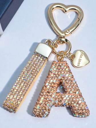 1个香槟色软陶水钻钥匙扣，可爱个性化钥匙圈，钱包配件，汽车钥匙链，心形装饰，送给妈妈、朋友的礼物，汽车配件，包包挂饰，背包挂件，适合上学、哥特风Y2K风格，带证件夹的挂绳，汽车配件，包包挂饰，圣诞节汽车配件，送给老师、姐妹的礼物创意