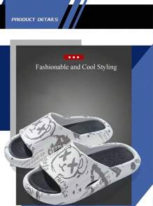 1 双/夏季男士卡通熊图案印花软底时尚凉爽家居户外拖鞋，防滑速干露趾拖鞋，适合室内散步和浴室淋浴，适合青少年夏季休闲或户外运动或度假旅行或毕业礼物或生日礼服配饰 - 印花款 - 查看 5