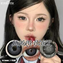 EYESHARE 1 对全新彩色隐形眼镜自然棕色眼镜片蓝色彩色隐形眼镜黑色美瞳年度灰色眼妆镜片，适合日常佩戴或约会，14.5 毫米 - 黑色 - 查看 8