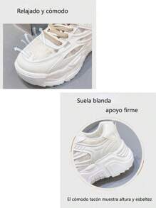 Zapatillas con cordones de fondo grueso para mujer, zapatos casuales de colores sólidos, suela blanda de goma - Beis - Ver 7