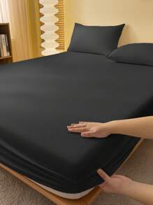 1 Stück festes schwarzes Spannbetttuch, Bettwäsche, Bettüberwurf, Matratzenschoner, Matratzenbezug für Bett, weich und atmungsaktiv, für alle Bettgrößen - Einzelbett, Doppelbett, Kingsize, Queensize, Baumwolle, knitterarm, besser für den Schlaf, maschinenwaschbar, ideal als Ostergeschenk, Muttertagsgeschenk, perfekt für Feiertage, maschinenwaschbar
