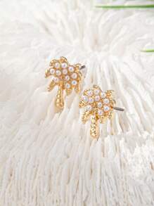 1 par de aretes tipo botón con diseño de árbol de coco tropical para mujeres, joyería de verano, vacaciones, playa y mar