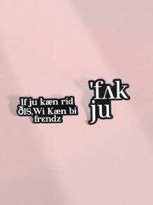 2Pcs Cartoon English Sentence Badge-Cute Enamel Brooch-Collar Metal Pin-Shirts, Bags, Fashion Accessories-Gifts For Friends - Black and White - View 5