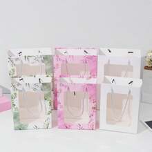 2 件透明展示窗手提袋、节日派对鲜花礼品包装袋、贸易展礼品袋、带开窗的毛绒娃娃礼品袋