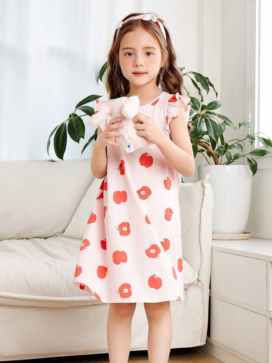 mini bala Bộ đồ ngủ cho bé gái, váy ngủ thoáng khí dễ thương cho bé - tông màu đỏ - Xem 1