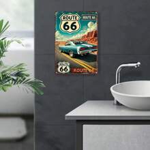 Classic Route 66 Adventure Vintage Car Metal Sign - Retro Wall Art For Bar, Cafe, Beach House, Or Backyard Decor, Perfect For Room Decor - Multicolor - View 5