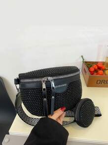 2 件套女士亮片装饰腰包和零钱包，拉链开合，可调节肩带，适合度假、运动、节日、礼物 - 彩色 - 查看 8