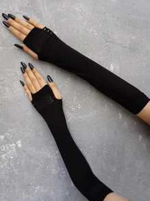 1 Pair Over-Elbow Hollow Mesh Gloves, Minimalist & Fashionable, Suitable For Summer