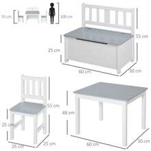 HOMCOM 4-Piece Kids Table And Chair Set With 2 Wooden Chairs, 1 Storage Bench, And Interesting Modern Design - Grey - View 5