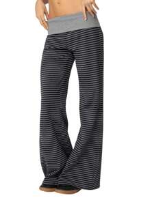 Women Y2k Palazzo Yoga Pants Fold Over Flare Leggings Low Rise Solid Color Stretch Casual Wide Leg Pants Comfy Lounge Pants Bootcut Bell Bottoms Baggy Sweatpants Streetwear - Black and White - View 2