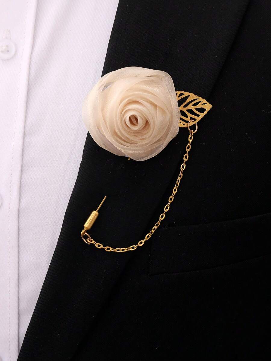 1 件男女通用优雅简约奶油色、香槟色和粉红玫瑰花链装饰胸针，适合新娘、伴娘、新郎、父母、婚礼、派对、日常佩戴