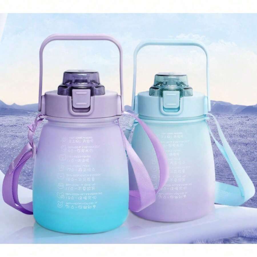 1X Large Capacity 1300ML Cute Gradient Color Portable Sports Water Bootle With Lanyard Kettle Cup For Outdoor Camping Cycing School - Blue purple - View 1