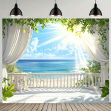 1pc Polyester Tropical Beach Scenery Window Backdrop, Suitable For Beach Party Theme Decoration, Indoor And Outdoor Use - Multicolour - View 7