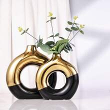 Black And Gold Vase,Ceramic Vase Set Of 2,Gold Vases Home Decor,Round Vase For Centerpieces,Gold Vase For Living Room Decor,Gold Home Decor Accents,Home Decor Vase For Kitchen,Coffee Table Gifts Birthday Graduation