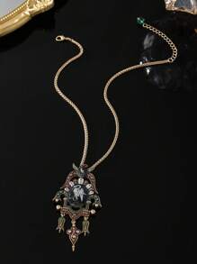 1 条城堡项链和 1 对城堡耳环，印在古董镀金铜合金上，适合日常佩戴，送给朋友、节日、派对和特殊场合的礼物，复古欧式风格