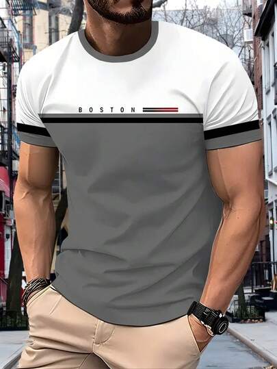 男士基本款休闲拼色短袖 T 恤