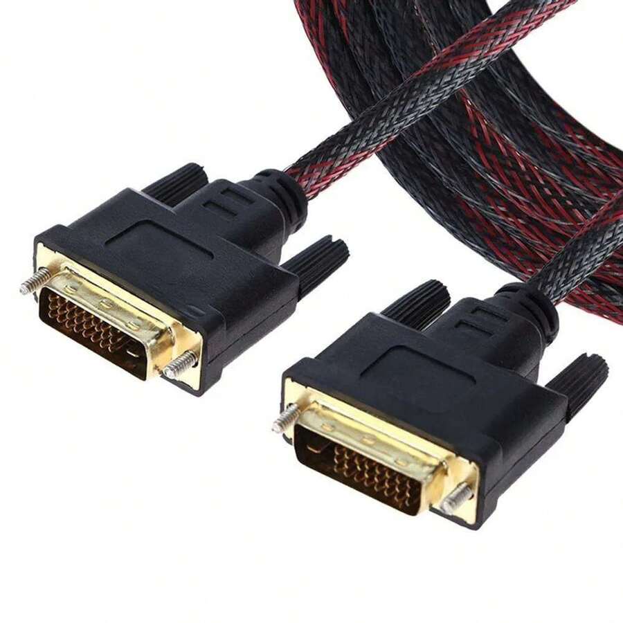 DVI-D To DVI-D Cable 1.5m - Red-black Mesh - View 1