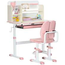 HOMCOM Kids Desk And Chair Set, Height Adjustable Kids Study Table And Chair Set With Storage Shelves, Washable Cover, Anti-Slip Mat, For Ages 3-12 Years - Pink - View 2