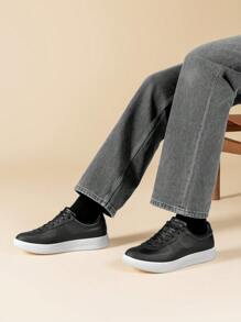 Men's Classic Textured Lace-Up Fashion Sneakers With Cushioned Support  Business Casual Shoes - 黑色 - 查看 2