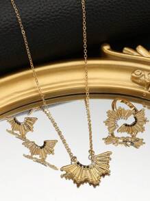 4 件/套不锈钢金翼女士首饰套装，18K 镀金，女士连衣裙，日常服装，街头，工作，派对，庆典，节日