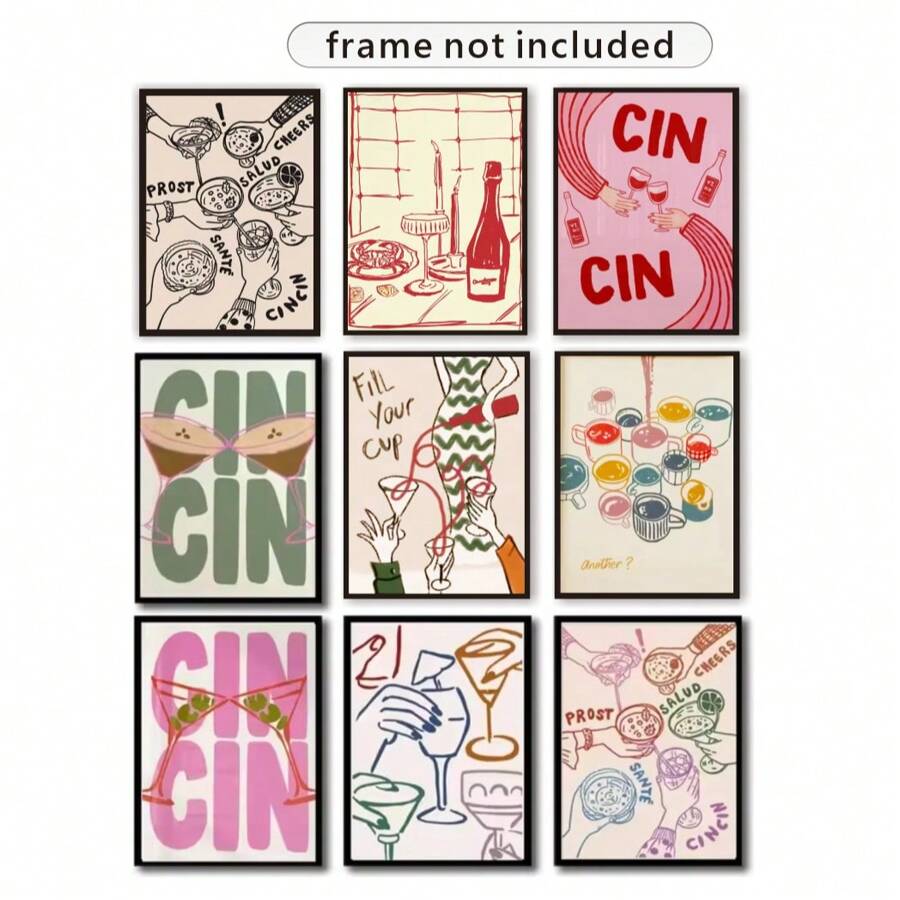 1 件印刷复古红色手绘用餐与葡萄酒和螃蟹欢呼现代美食艺术粉色厨房装饰客厅卧室家居装饰现代简约抽象食物厨房海报酒吧墙壁艺术装饰无框架 - 彩色 - 查看 1