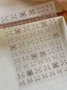 1 pieza Calcomanía de arte de uñas de gato plano, ojo grande Kawaii, calcomanía autoadhesiva para decoración de uñas