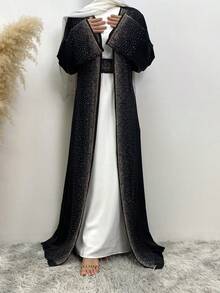 Luxury Diamond Abaya With Belt Dubai Kaftan Robe For Women,Modest - Black - View 3