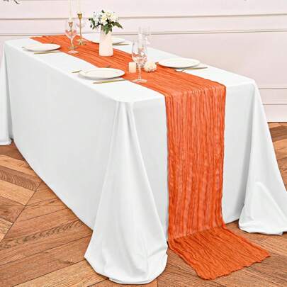 1pc Bohemian Chiffon Table Runner, Countryside Style Cheese Cloth Table Linen, Romantic Long Transparent Table Runner For Wedding, Engagement, Birthday, Baby Shower, Home Decor