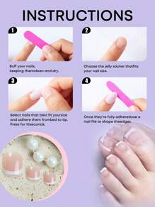 24片装中号方形白色法式假脚趾甲简约全覆盖女士女孩日常佩戴艺术饰物夏季指甲美甲用品指甲 - 彩色 - 查看 5