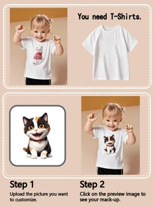 Spring/Summer Custom Personalized Printed Toddler Girls Short Sleeve T-Shirt, Upload Your Child's Photo/Group Photo/Pet/Landscape/Your Design/Logo, Customized Team/Outdoor/Class Service T-Shirt, Casual Crew Neck Top, Holiday/Birthday Gift - White - View 4