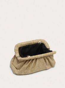 Women's Solid Color Straw Woven Wrinkled Cloud Bag, Retro , Large Capacity And Fashionable, Suitable For Going Out Shopping.