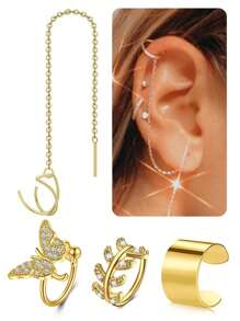 4 Stücke Ohrklemmen Ohrringe für Frauen, silbrig-goldene Ohrklemmen ohne Piercing, hypoallergen, Clip-On Knorpel Ohrringe, Muschel Ohrringe, Ohrklemmen Kette - Ohrclip - Übersicht 11