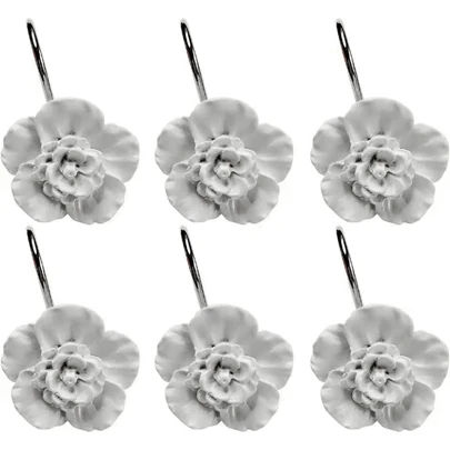 12 chiếc móc treo rèm tắm trang trí hình hoa mùa xuân tối giản, bằng nhựa màu trắng, phụ kiện phòng tắm, trang trí phòng tắm, móc treo rèm.