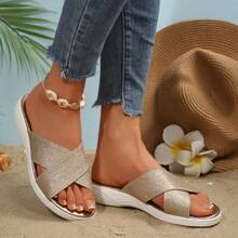 Sandalias cruzadas de mujer, nuevas para el verano 2025. Tallas grandes, de tacón bajo, ligeras, de moda casual, versátiles, de unicolor brillante, para fiesta, playa, casa, interior y exterior