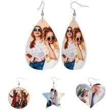 定制耳环独特的 PU 皮革耳环可个性化定制您的文字/照片，作为周年纪念、婚礼、母亲节、生日礼物送给女性 - 彩色 - 查看 1