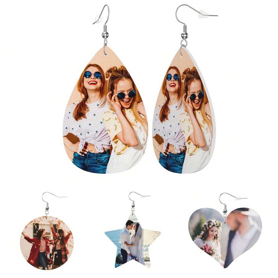 定制耳环独特的 PU 皮革耳环可个性化定制您的文字/照片，作为周年纪念、婚礼、母亲节、生日礼物送给女性 - 彩色 - 查看 1