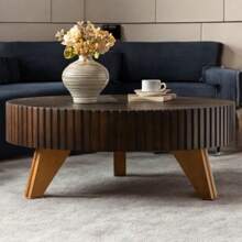 35.4" Round Retro Style Coffee Table - Ideal For Coffee Time, Home Decor & Living Room. Sturdy Construction, Rustic Brown Finish, Perfect For Adding A Touch Of Elegance To Any Indoor Space, Suitable For Relaxing Evenings And Entertaining Guests