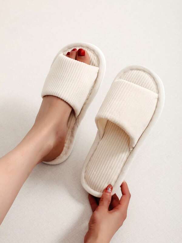 Women's Slip-On Open-Toe Slippers, Striped Indoor Home Comfortable Lightweight Slides For Summer