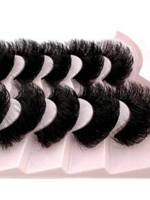 Long Lashes!7 Pairs Extension Thick Long Reusable Extended Makeup Lashes 9D Faux Mink False Eyelashes, Multi-Layered Curly & Fluffy, Soft & Voluminous Drama Messy Mink Lashes, Cat Eye Shape, 18-25mm Ultra Long & Dense, Handmade Suitable For Beginners, Comfortable & Versatile For Holidays & Parties - 黑色 - 查看 7