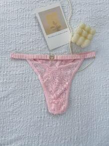 Heart-Shaped Lace Thong With Diamonds